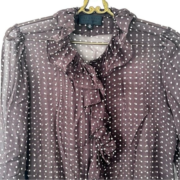 NILI LOTANNicole Espresso Dot Print Silk Blouse Sz Xs - Picture 8 of 14